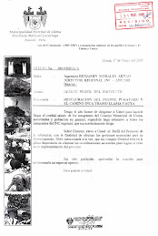 OFICIO AL ING.BENJAMIN MORALES ARNAO-INC ANCASH: PROYECTO RESTAURACION PUENTE PUKAYAQU (Marzo 2005)