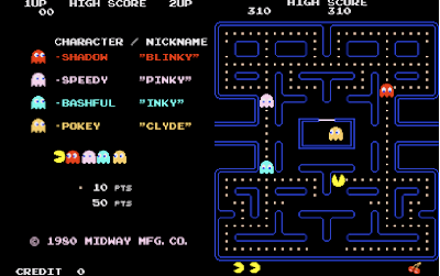 above: The 1980 original pac man video game characters and interface