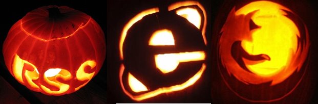 RSS, Internet Explorer logo and Firefox logo's carved into pumpkins
