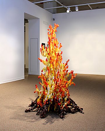 pixelated fire sculpture