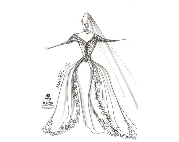 Elizabeth Emanuel dress sketch for kate middleton