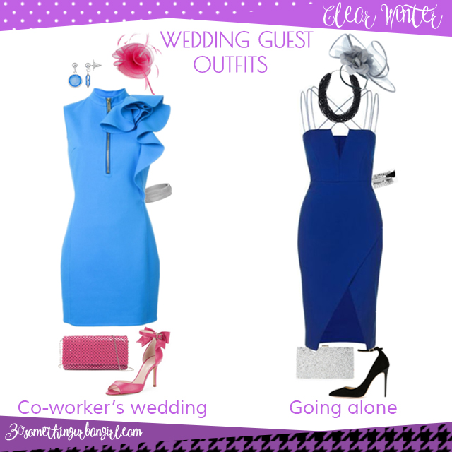 Wedding guest outfit ideas for Clear Winter women by 30somethingurbangirl.com // Are you invited to a your co-worker's wedding or maybe going solo to a nuptials? Find pretty outfit ideas and look glamorous!