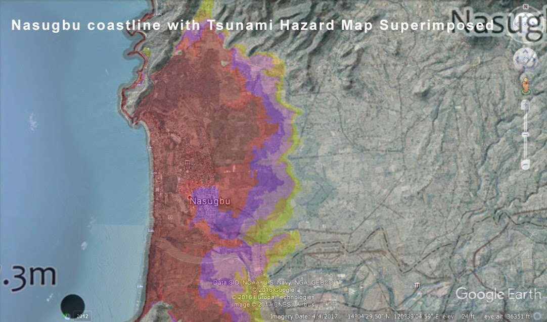 How far inland would a 1500 foot tsunami travel map